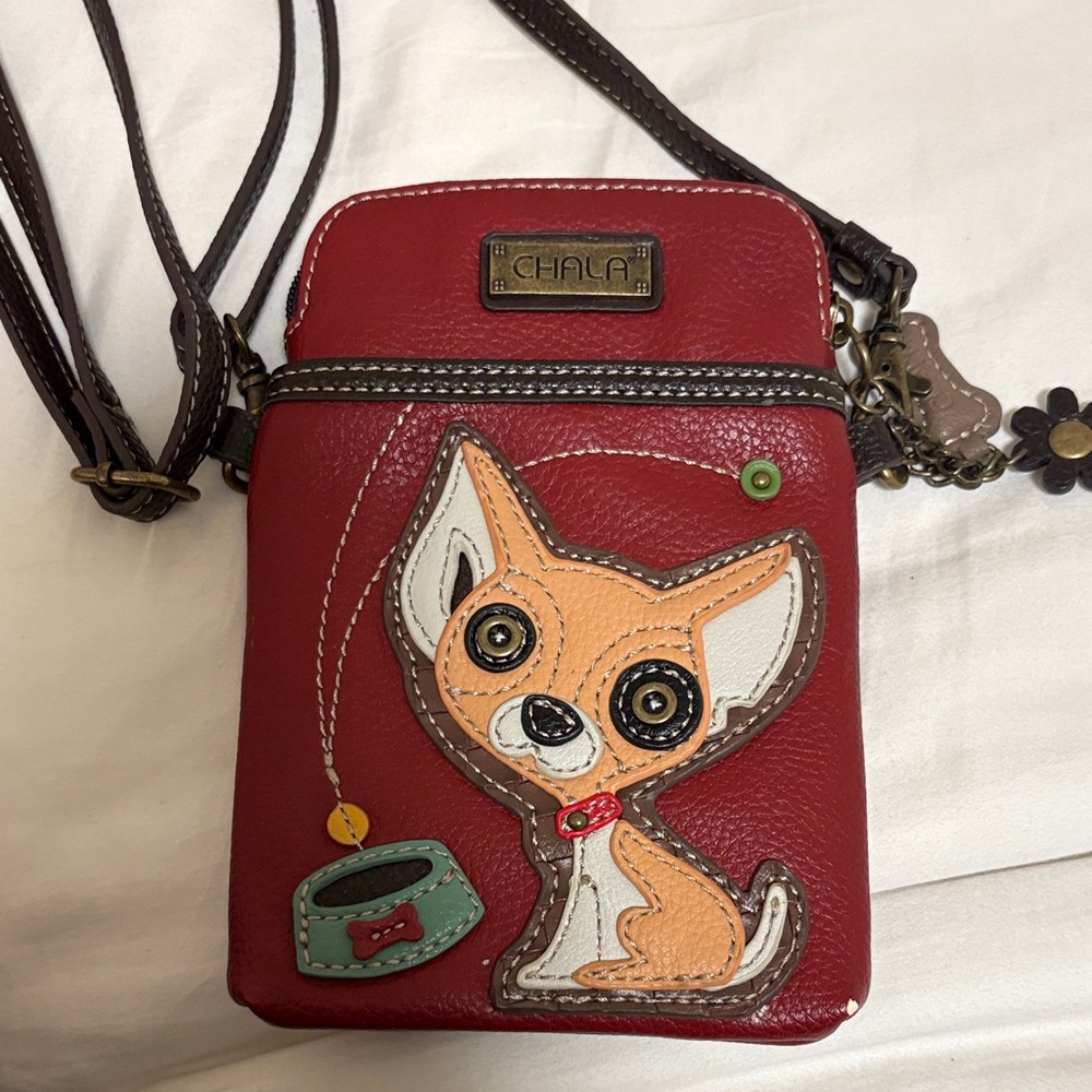 Chala Red Crossbody Bag with Dog Appliqué